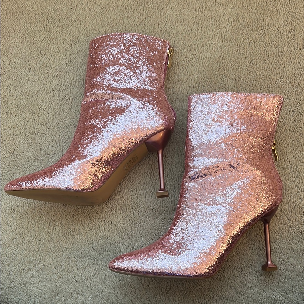 Elegant Pink Glitter Ankle Boots